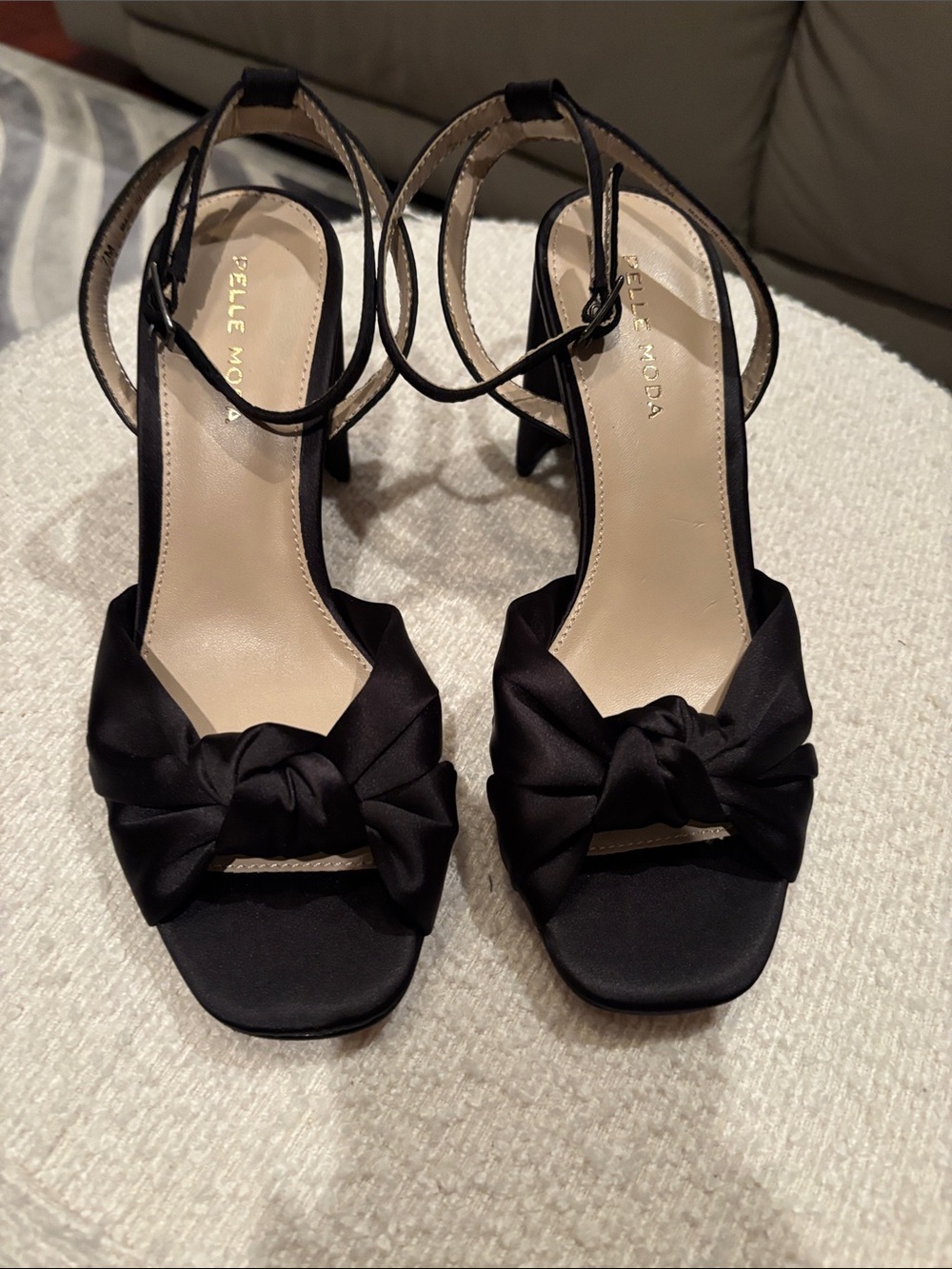 Pelle Moda Black Nikia Satin Knotted Open-Toe Ankle-Strap Heels